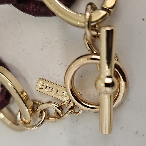 WHBM Genuine Leather Wrapped & Faux Gold Chain Link Bracelet Western Rustic - Picture 7 of 8